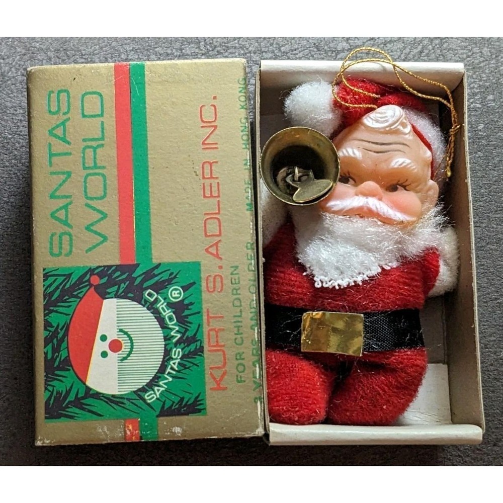 Vintage Kurt Adler Christmas Mini Santa Ornament in Matchbox 3" with Bell